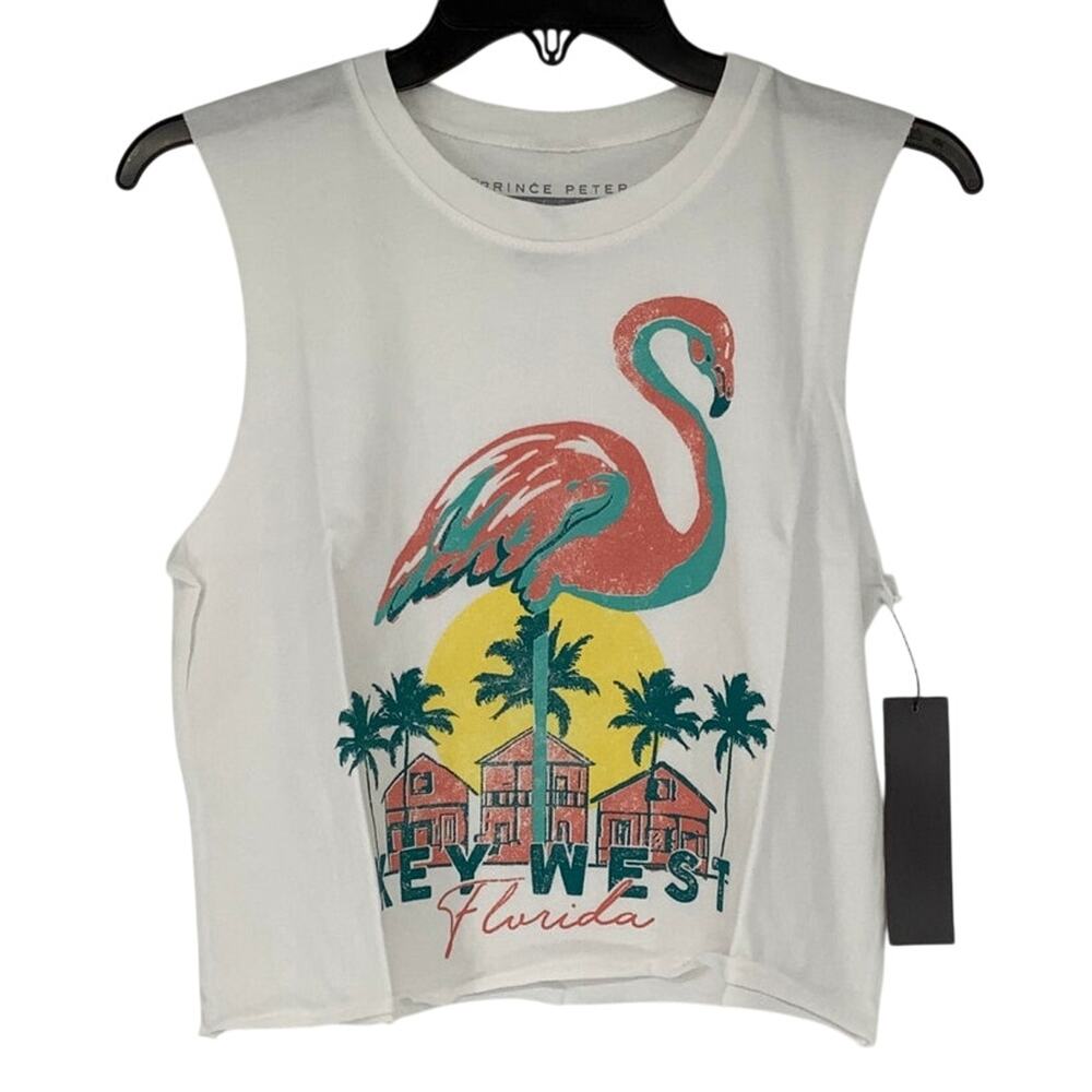 Prince Peter Women's XS Flamingo Key West Florida White Tank Top USA Made M25-18